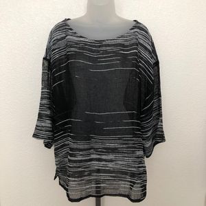 Eileen Fisher XL black white semi sheer blouse XL